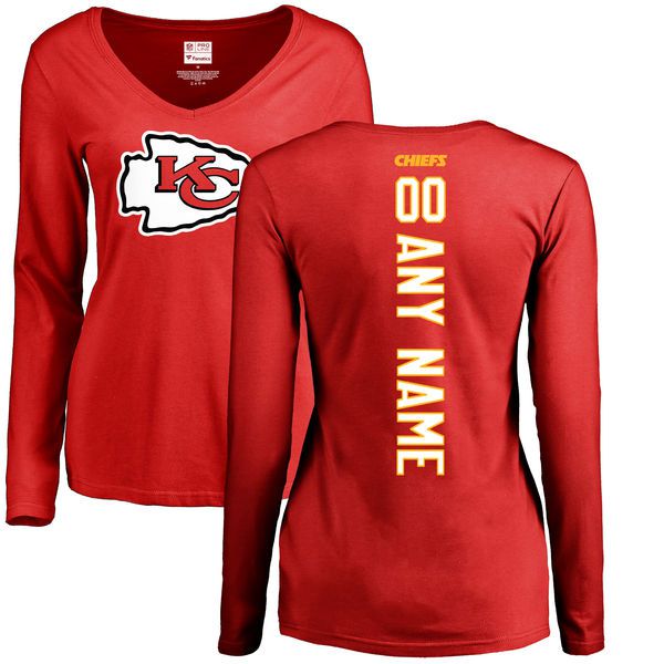 Women Kansas City Chiefs NFL Pro Line Red Custom Backer Slim Fit Long Sleeve T-Shirt->nfl t-shirts->Sports Accessory